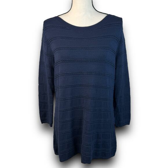 41 Hawthorn Lightweight Tunic Sweater Boat Neckline Pointelle Dark Blue Large - Picture 1 of 6